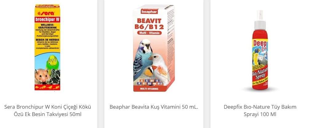 Muhabbet kuşu sağlığı için vitamin ve takviye ürünleri
